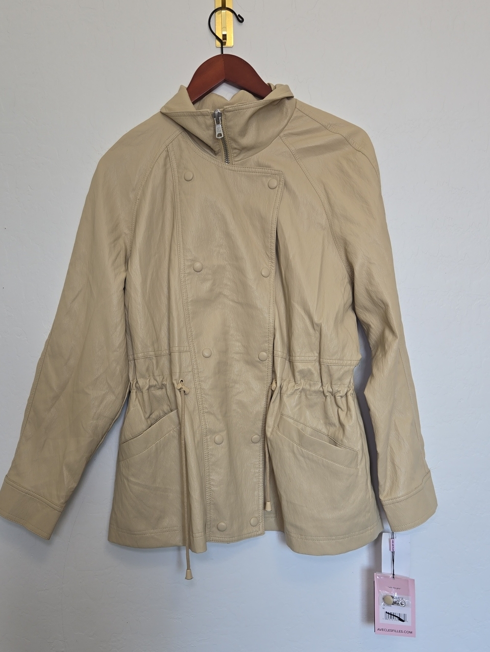 Avec Les Filles Funnel Neck Faux-Ever Leather Anorak Jacket Ochre Womens M NWT - Picture 6 of 16